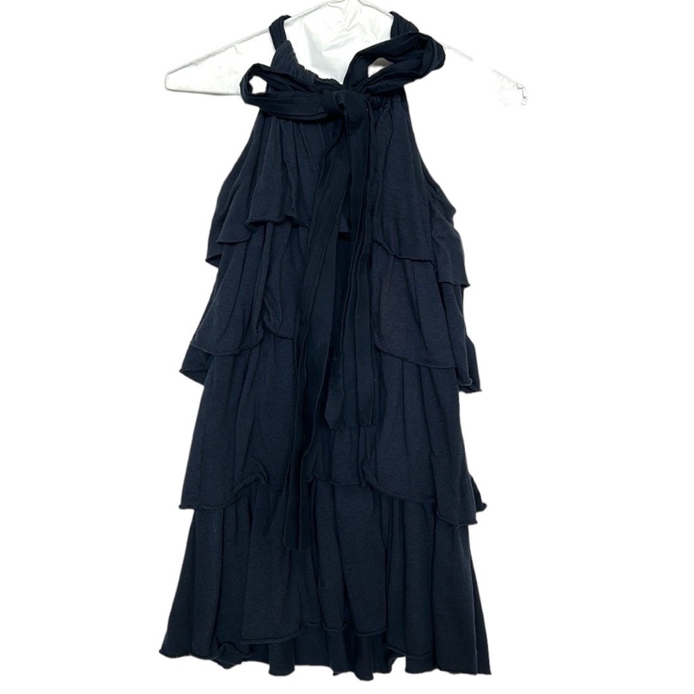 Zara Trafaluc Raw Edge Tiered Halter Lavallière Mini Dress Sz Medium Navy Blue